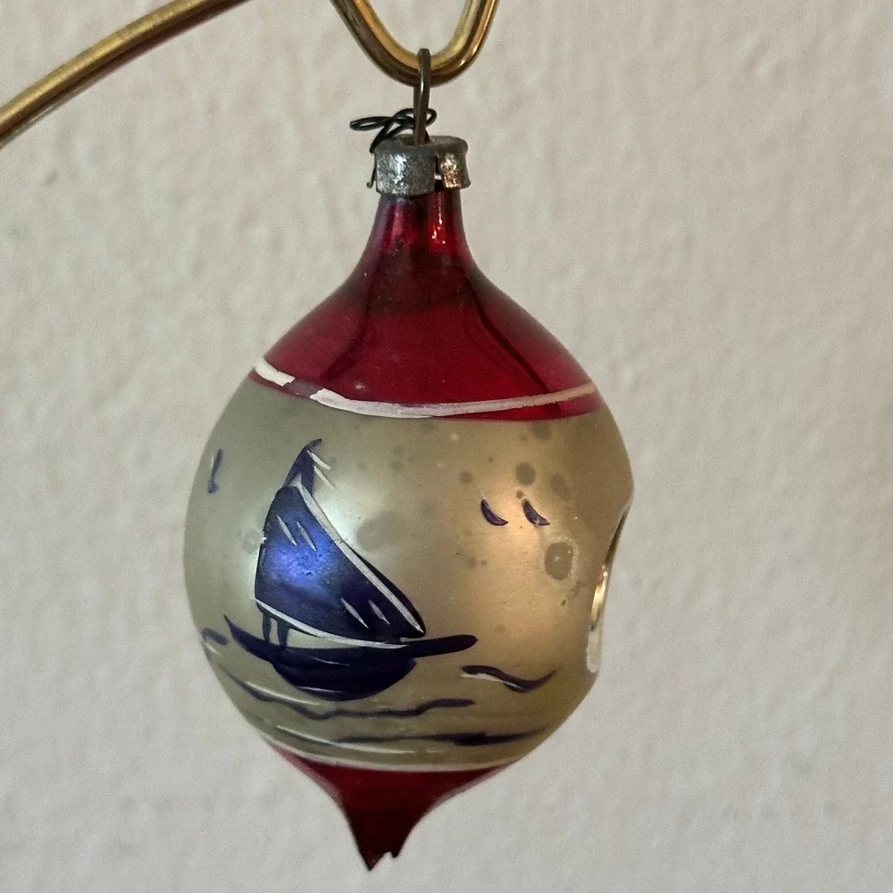 Vintage Heim(?) Sailboat Double Indent Christmas Ornament 3'' READ